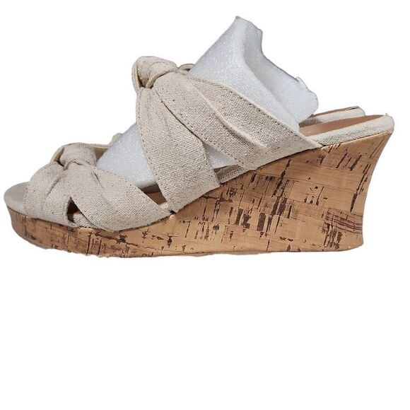 Maurices Women's Beige June Knot Front Cork Wedge Heel Sandals Size 9 - Picture 3 of 10